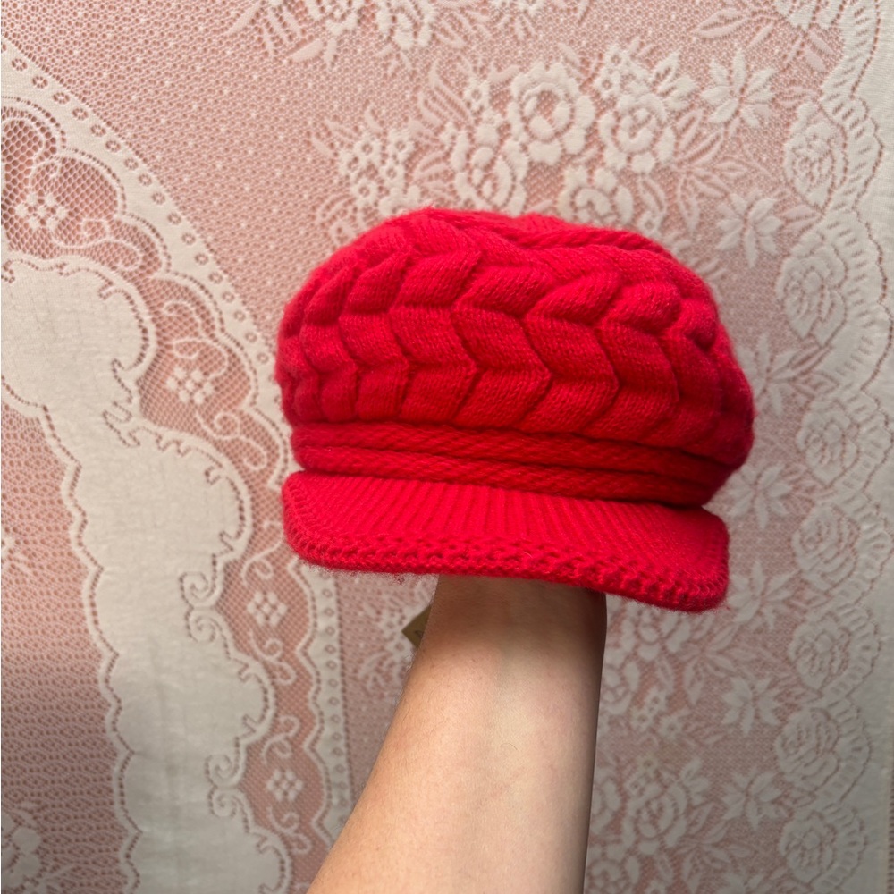 Red Knit Newsboy Cap - Picture 5 of 9